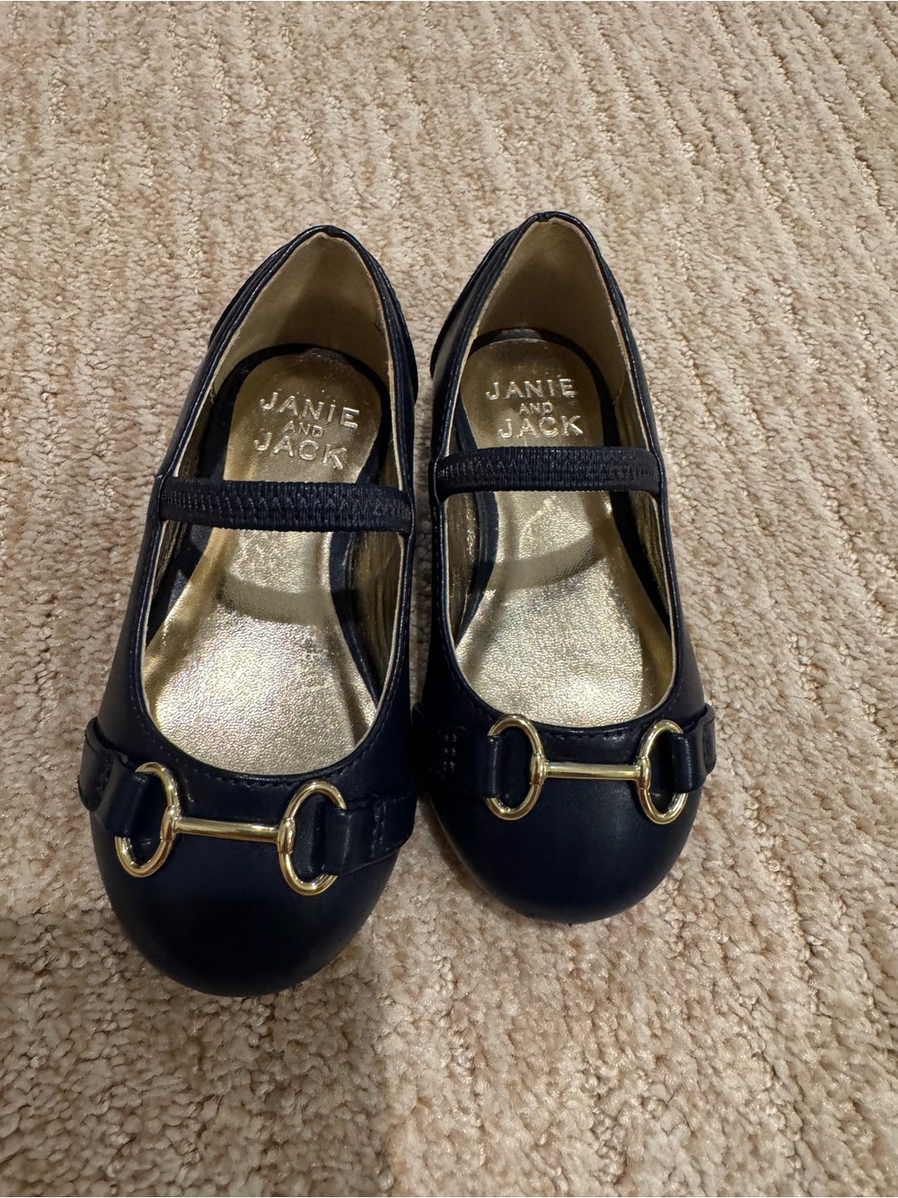 Janie and Jack Black Girls Mary Jane Flats with Gold Bit